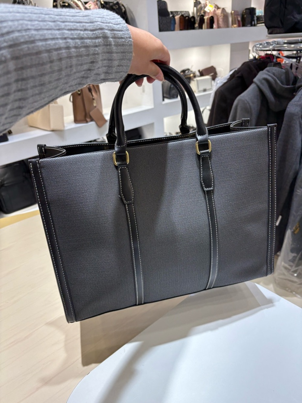 Structured Black and Gray Tote Bag